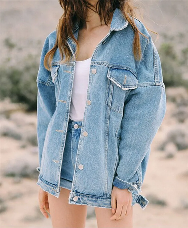 

Women's Denim Jacket Autumn Women Retro Oversize Loose Button Jacket Denim Jeans Pocket Coat Jaqueta Feminina Casaco Feminino
