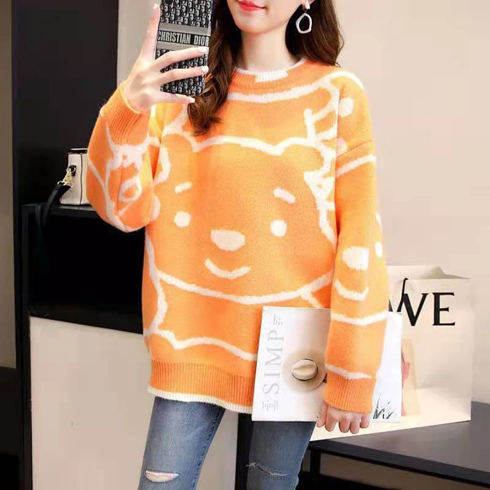 

Y2k Japanese Oversized Long Sleeve Knitted Sweater Spring and Autumn Women Clothes Ins Patchwork O-Neck Pullover Schoolgirl