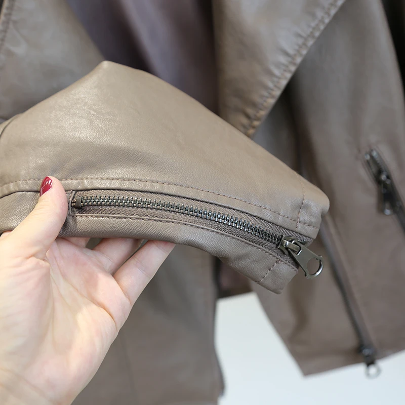 

Fitaylor 2021 Spring Autumn Faux Leather Soft Short Jacket Women Slim Zipper Coat Fashion New Motorcycle Solid Color Outwear
