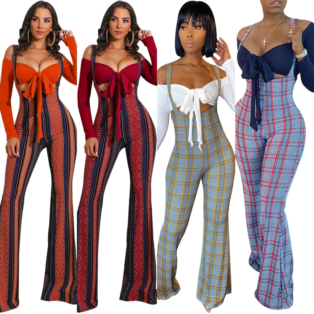 

Geometric Pattern Bodycon Women Two Piece Tracksuits Women Bow Tie Long Sleeve Crop Top and Bell Bottom Trouser Fitness Outfits