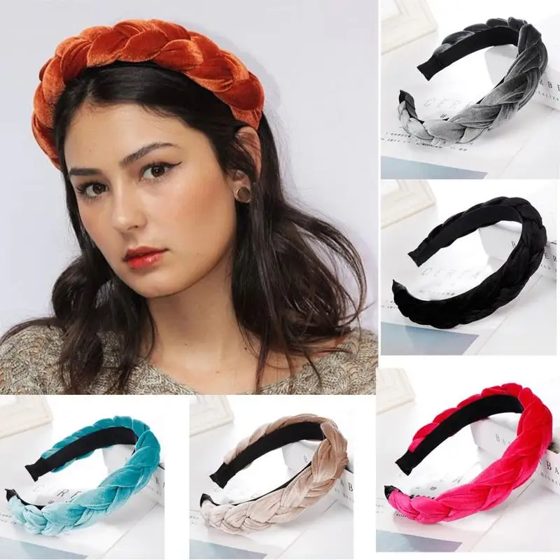 

2020 Gradient Female Hair Accessories New Velvet Hairband For Women Ladies Headband Solid Color Braid Hair Loop Retro Headwear