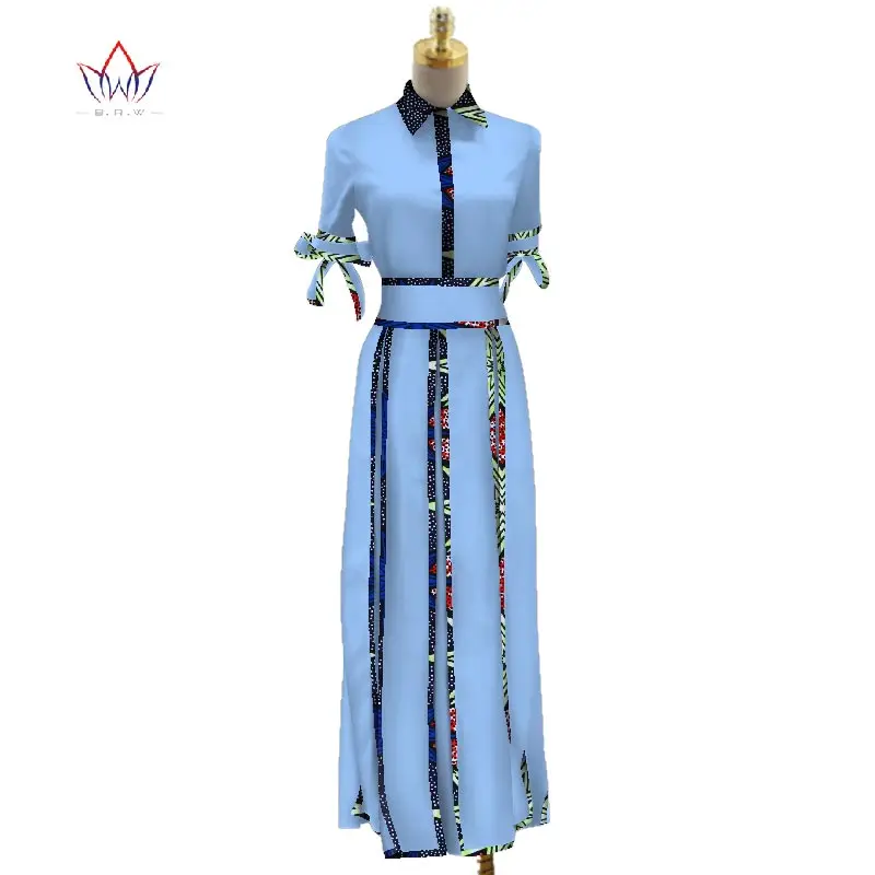 Женские офисные платья с длинным рукавом Bazin разноцветные Африканским бантом и