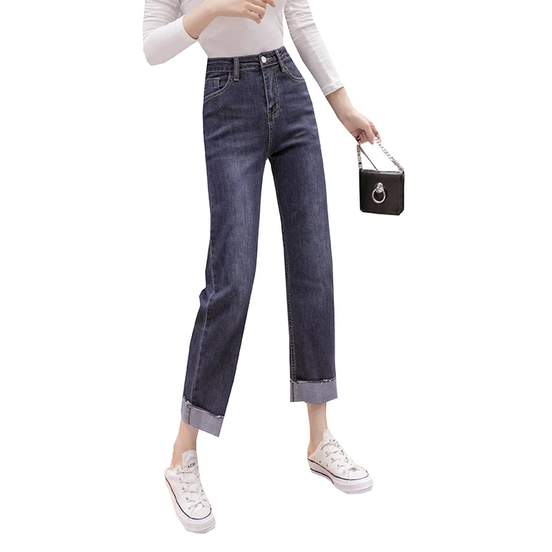 

New Elegant Women Spring Autumn jeans stretch straight-leg denim pants