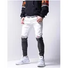 Джинсы-скинни мужские, черные и белые, с рваными дырками, на молнии