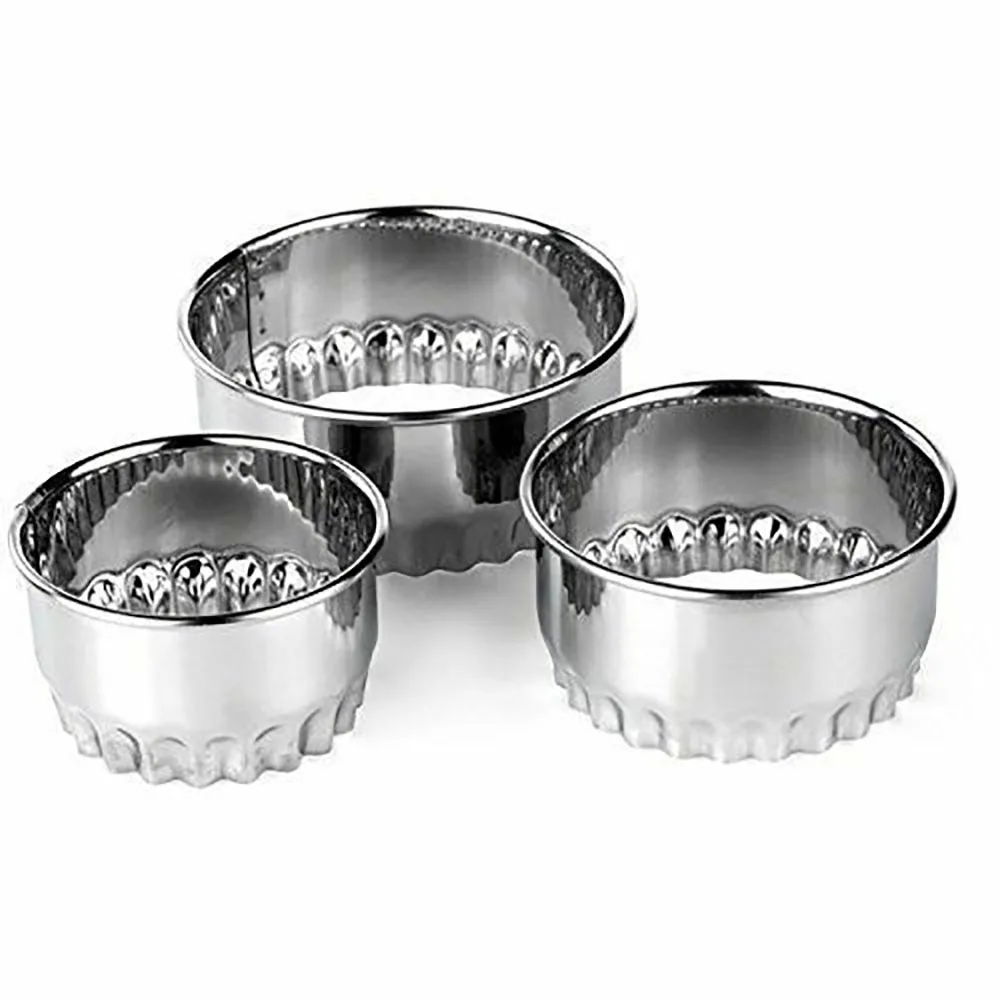 

3Pcs Round Flower Shaped Dumpling Wrapper Mold Cutter Stainless Steel Crinkle Scone Pastry Quiche Cookie Cutters Kitchen Gadgets