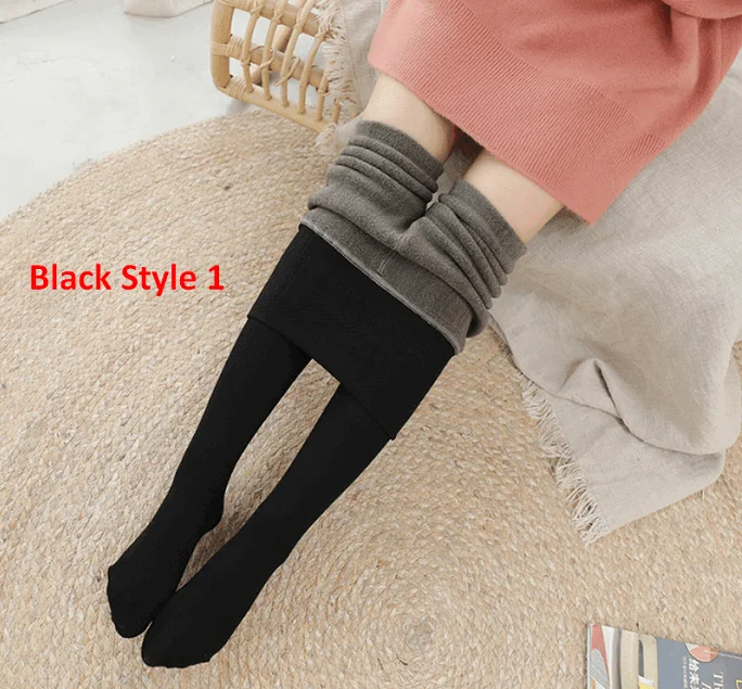 Black Style 1 Леггинсы с высокой талией на флисовой подкладке, супер теплые зимние штаны в Вертикальную Полоску для любого платья, верхняя одежда ouc594 - Цвет: Black Style 1