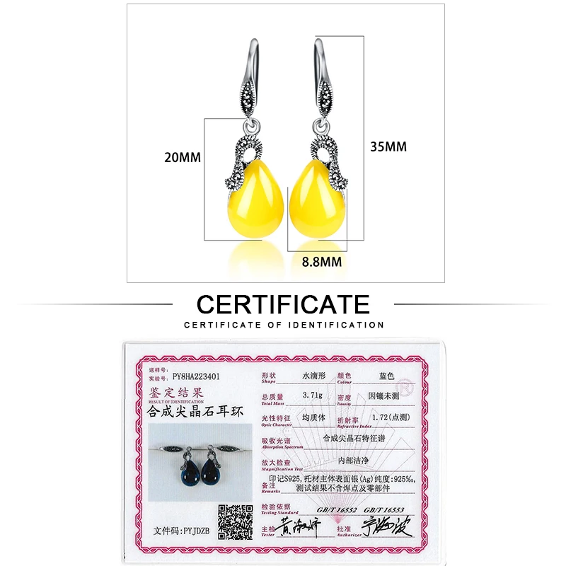 Серьги подвески женские из серебра 100% пробы с халцедоном и