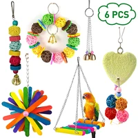 6pcsset funny parrot toy bird swing toys assorted bite combination resistant bird cage toy set hanging bridge molar stone