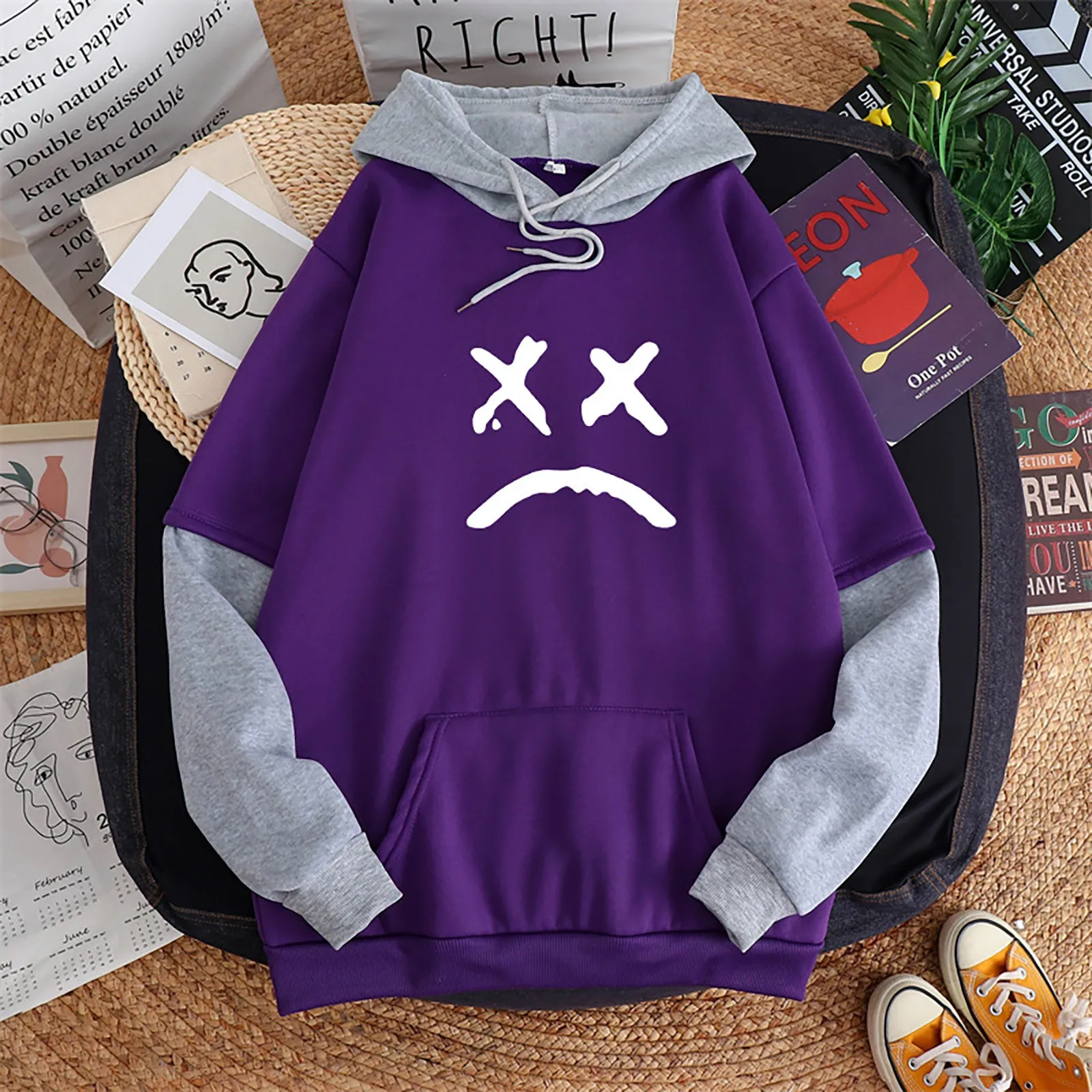 

Hoodies Women's Casual Print Color Block Drawstring Hooded Sweatshirt Loose Sports Tops Pullover Kawaii Oversized Hoodie