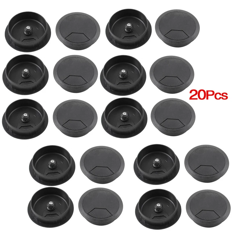 PC Desk Black Plastic 50mm Diameter Flip Top Grommet Cable Hole Cover 20 Pcs | Обустройство дома