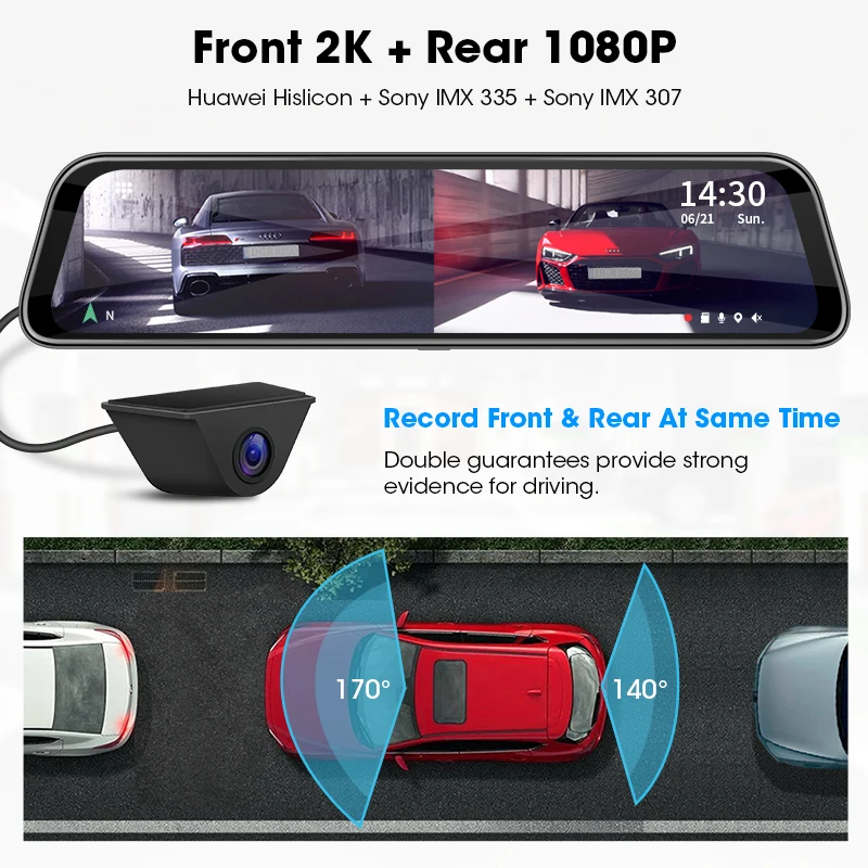 Jansite 12 "Видеорегистраторы для автомобилей 2K Dashcam сенсорный Экран потоковый