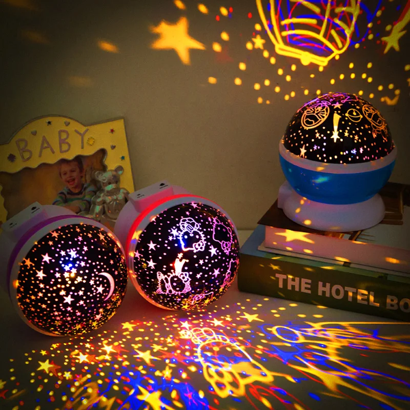 

LED Projector Light USB Starry Sky Night Light Rotating Bedside Table Lamp for Kids Home Decoration Desk Light Atmosphere