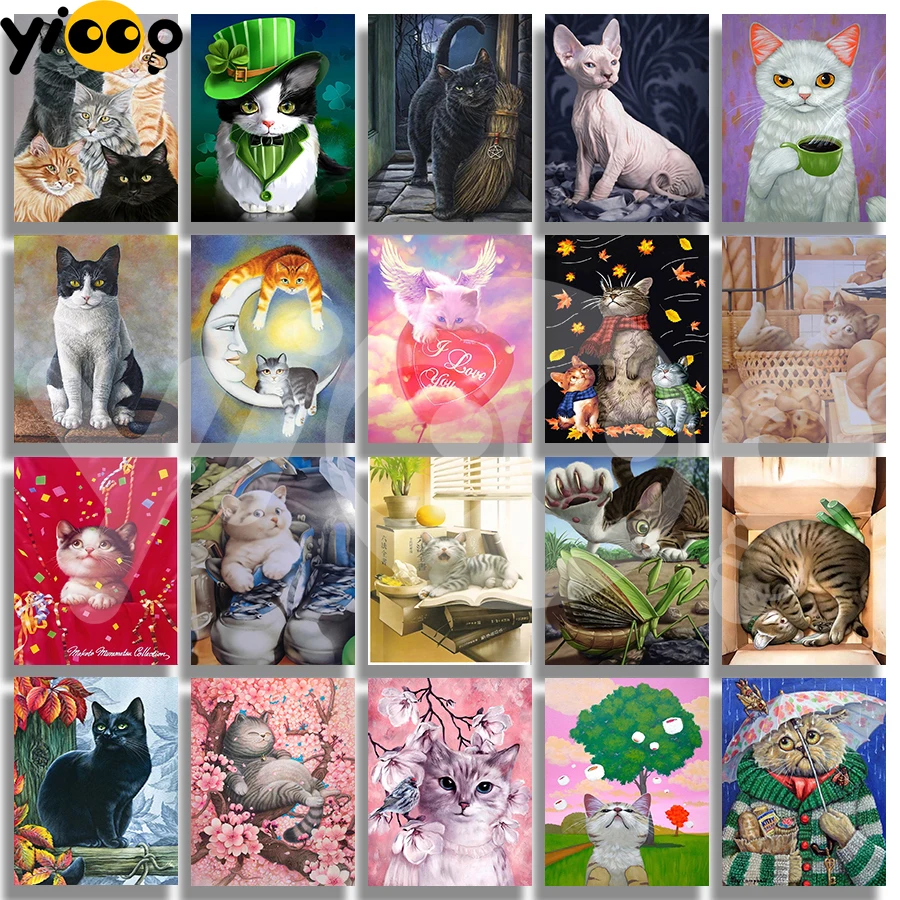 

Full Square Drill Diamond Painting Cross Stitch 5D Embroidery Cats growing up Series Rhinestone Mosaic Home Decor Gift TB20