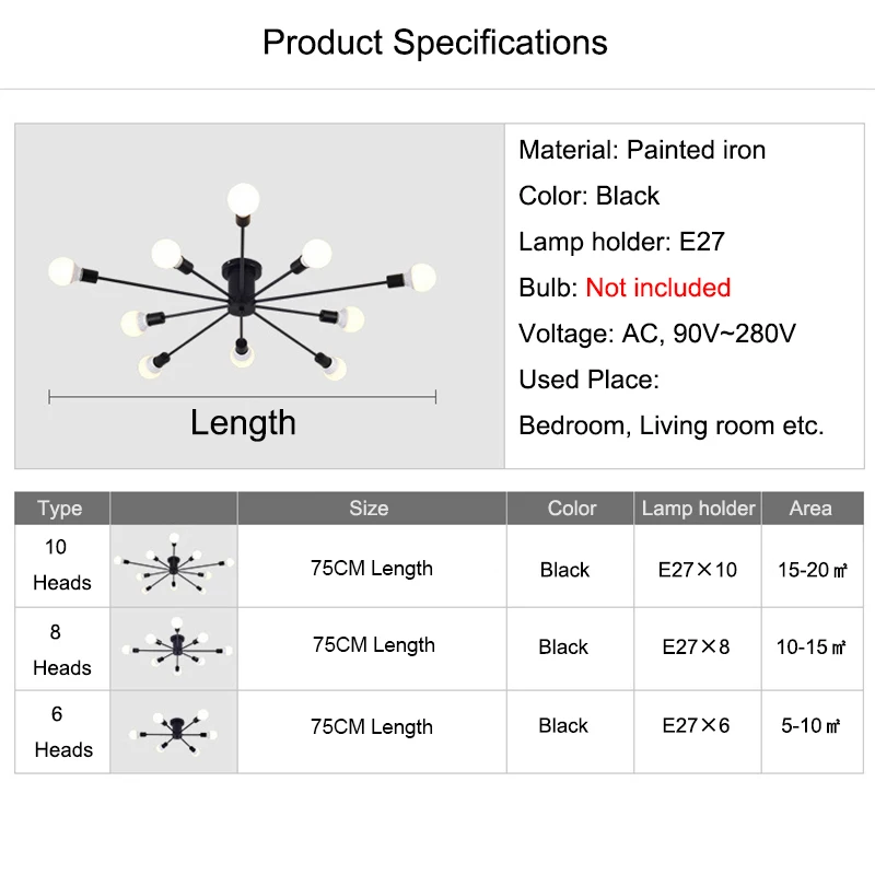 

Industrial Chandeliers Spider Modern Chandelier Lighting Vintage Led Chandelier for Bedroom Living Room Decoration Kitchen E27