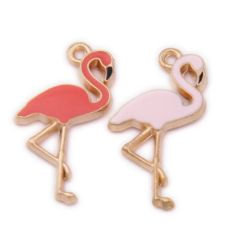 6 pcs 15x26mm Alloy Enamel Drop Oil Red Pink Swan Pendant DIY Necklace Findings Flamingo Charms for Animal Accessories Making | Украшения и