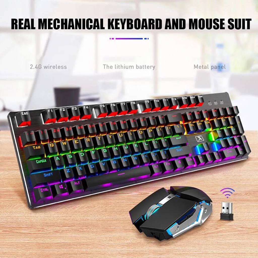 

Wireless Mix Backlit Mechanical Panel Keyboard Mouse Combos Dual Mode Key Ergonomic Game 104 key Standard Keyboard Mouse