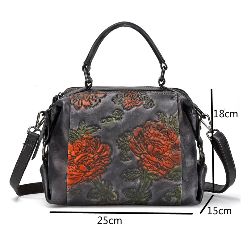 

Bestform Luxury Flower Women Bag 2021 New Genuine Leather Retro Handmade Handbag Cowhide Large Capacity Shoulder&Crossbody Bags