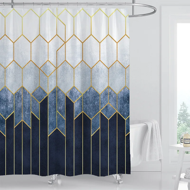 

Bath Curtain Waterproof 3D Marble Pattern Geometric Pattern Print Nordic Style Shower Curtain Set Hook Home Decoration Bathroom