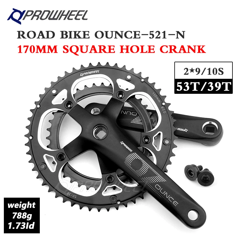 

PROWHEEL 130BCD Road Bike 170/172.5mm Crankset Square Hole Double Sprockets 53/39T Bracket Racing Bicycle Cranks Parts