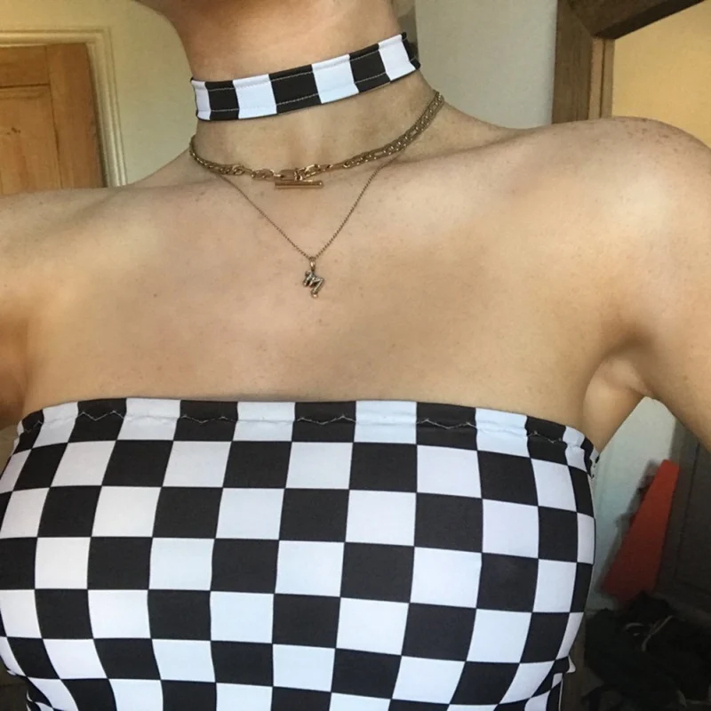 Женский сексуальный Топ без бретелек в клетку облегающее белье укороченный топ