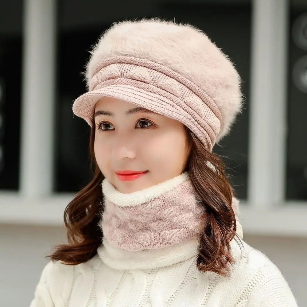 2019 теплая шапка бини для девочек шарф-кольцо помпоны зимние шапки вязаные шарф 2