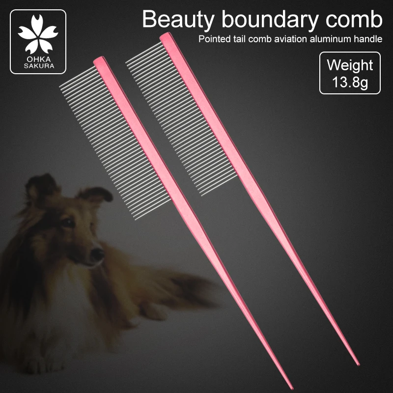 High Quality Durable Sturdy Stainless Steel Pet Grooming pink clour Pointed Tail Comb