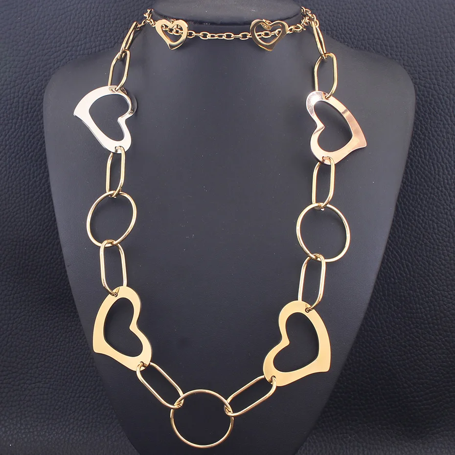 Женские длинные цепочки из нержавеющей стали ожерелья и серьги-гвоздики в форме