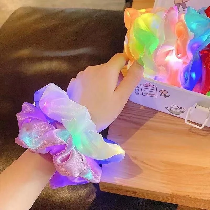 

2021 Girls LED Luminous Scrunchies Hairband Ponytail Holder Headwear Elastic Hair Bands Multicolor Hair Accessories For Girls