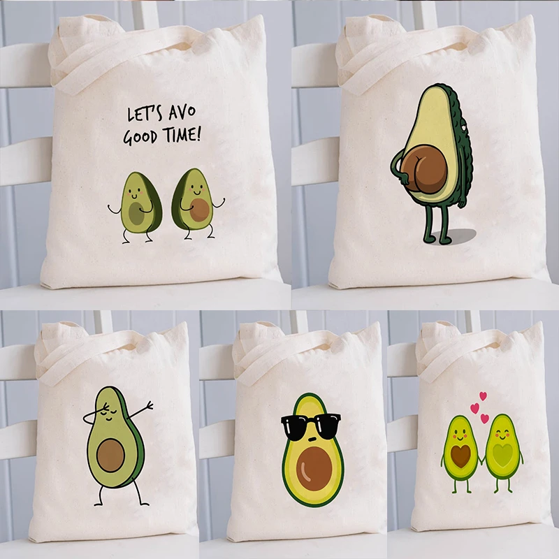 

Women Canvas Shopping Tote Bag Avocado Print Reusable Bag Vegan Shopper Bookbag Shoulder Casual Travel Bag Teacher Eco Handbag