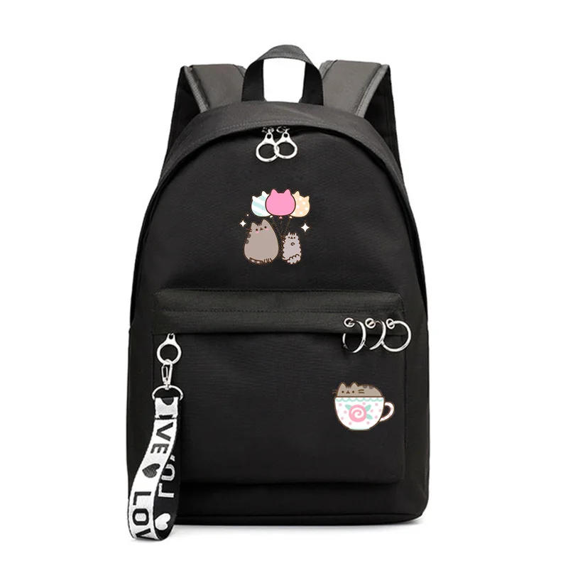 Black C IMIDO Punsheen Cat студенческие рюкзаки аниме Kawaii школьные сумки для девочек Твердые круглые украшения для подростков повседневный рюкзак для путешествий - Цвет: Black C