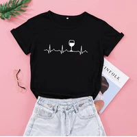 tshirts short sleeve o neck casual t shirt for women wine glass ecg printing t shirt women tops graphic tees harajuku 2021