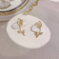 rose flower earrings zircon unusual charm korean fashion jewelry for women girls brincos pendant party gifts wholesale s925 pin