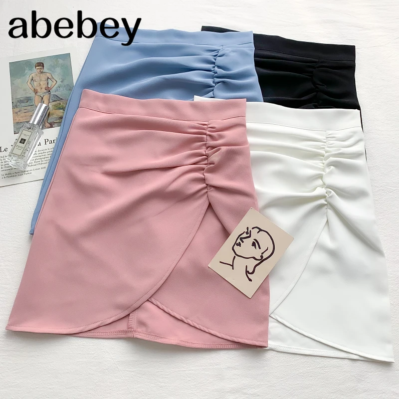 

2021 New Summer Women Fashion All-match solid Skirt ruched and irregular Skirt short Skirt A-line Skirt
