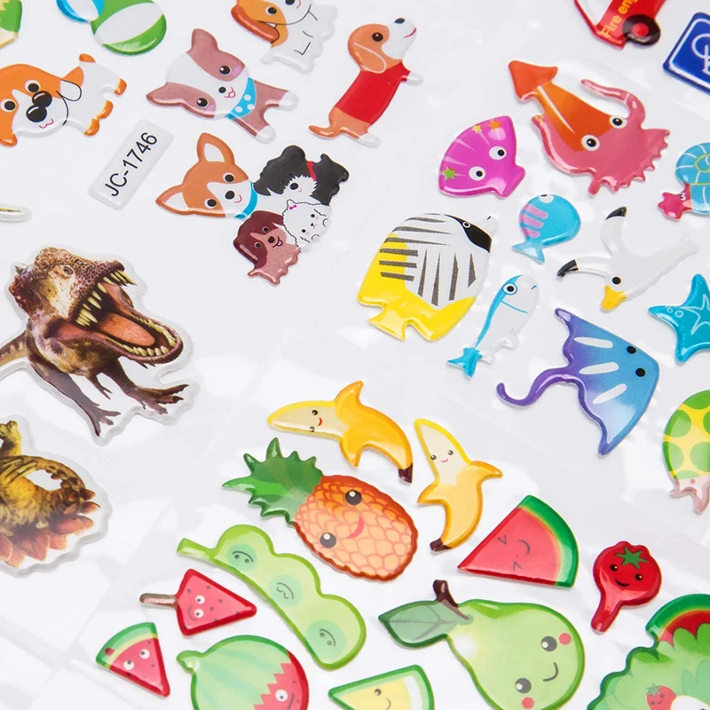 L&aacute;minas difusoras 3D para ni&ntilde;os y ni&ntilde;as, pegatinas hinchables a granel para ni&ntilde;os, animales, peces, coche, dinosaurio, juguetes educativos cl&aacute;sicos de dibujos animados, regalos, 20/8-3