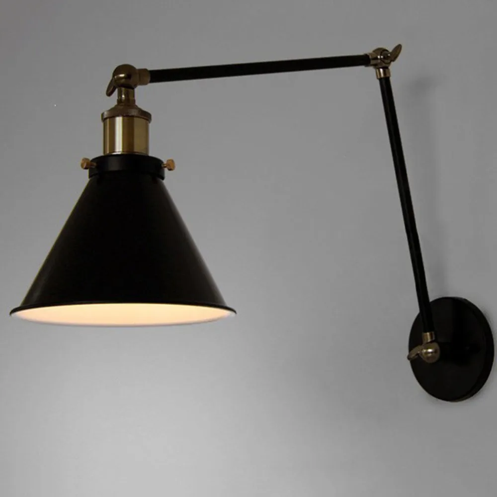 

Wrought Iron Wall Lamp Antique Decorative Light Shade Adjustable Long Arm Wall Light for Restaurant Bar Bedroom Cafe (2 Poles, w