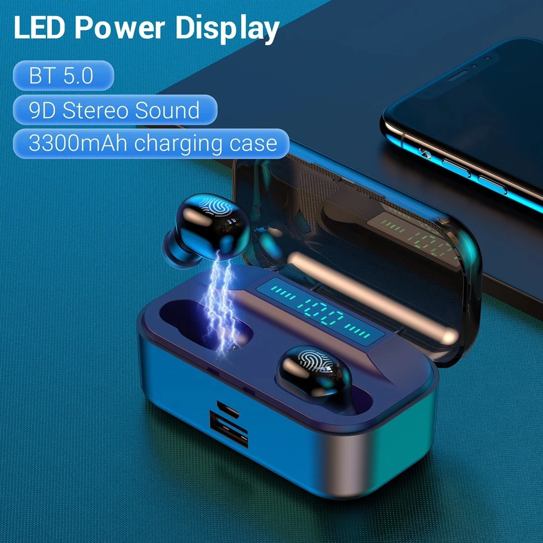 Беспроводные Bluetooth наушники с сенсорным управлением и светодиодным