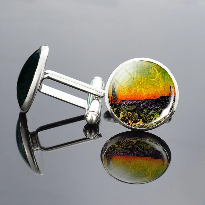 Мужские Запонки с картиной Ван Гога из металлического сплава|Зажимы для галстука