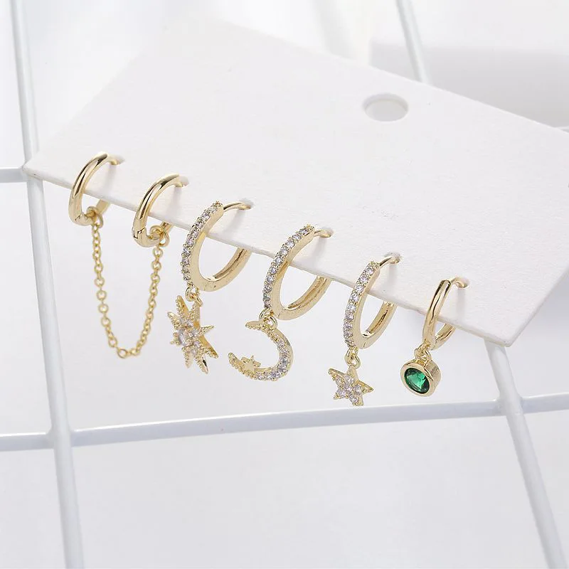 Новая Мода циркония с изображением луны и звезд комплекты серьги в виде капель