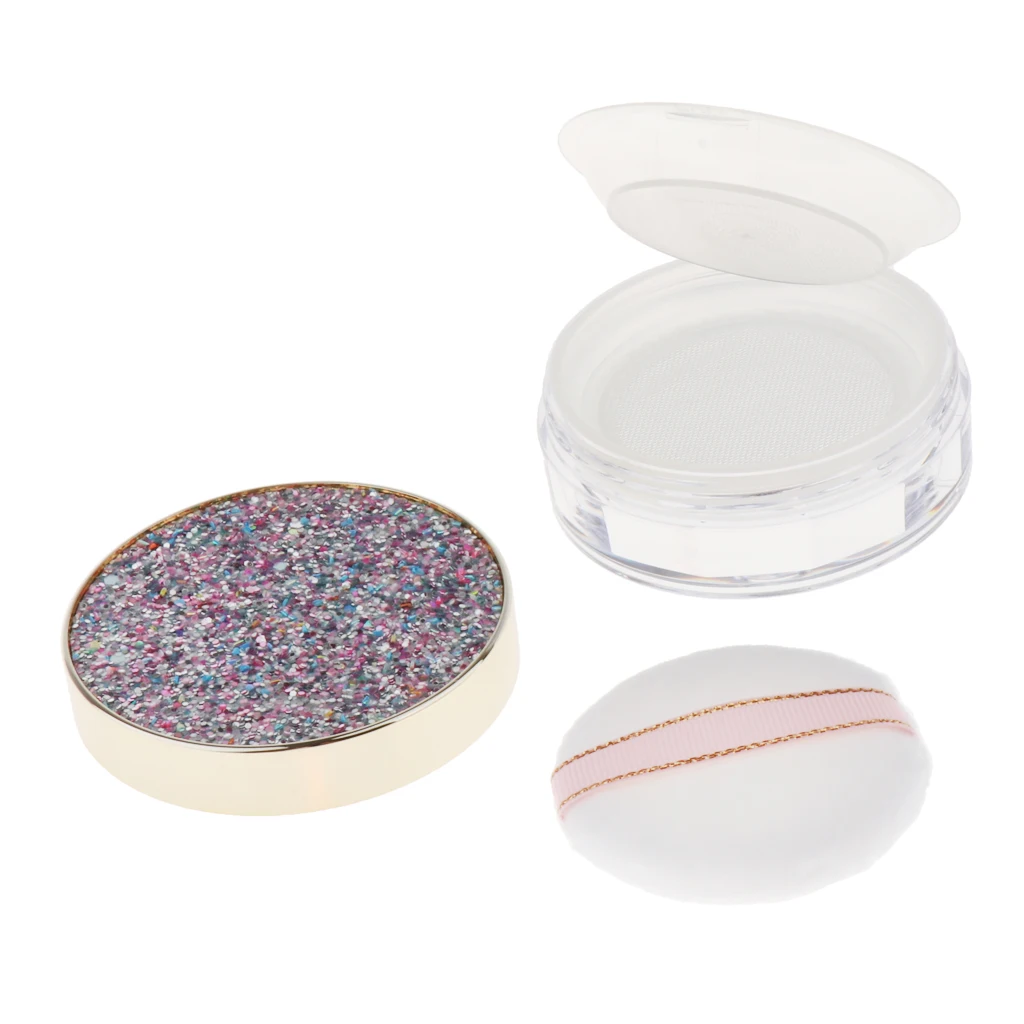 

Travel Face Powder Case DIY Blush Eyeshadow Container Box Jar w/ Powder Puff