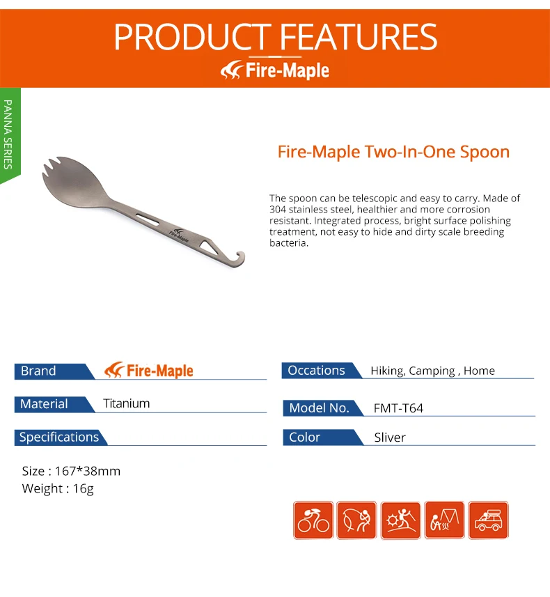 Fire-Maple Spork 2 в 1 Титан Открытый легкий портативный альпинистский Кемпинг путешествия Кемпинг инструменты ложка Вилка T15