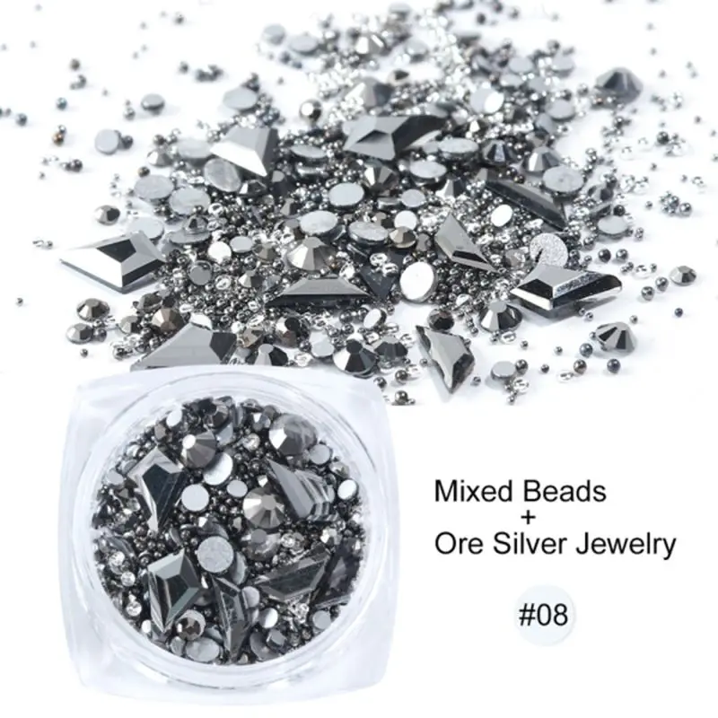 

Multi Shapes AB Holographic Rhinestones Imitation Pearl Beads Jewelry Nail Art 3D Jewelry Decals Decorations Flat Back Gems Set