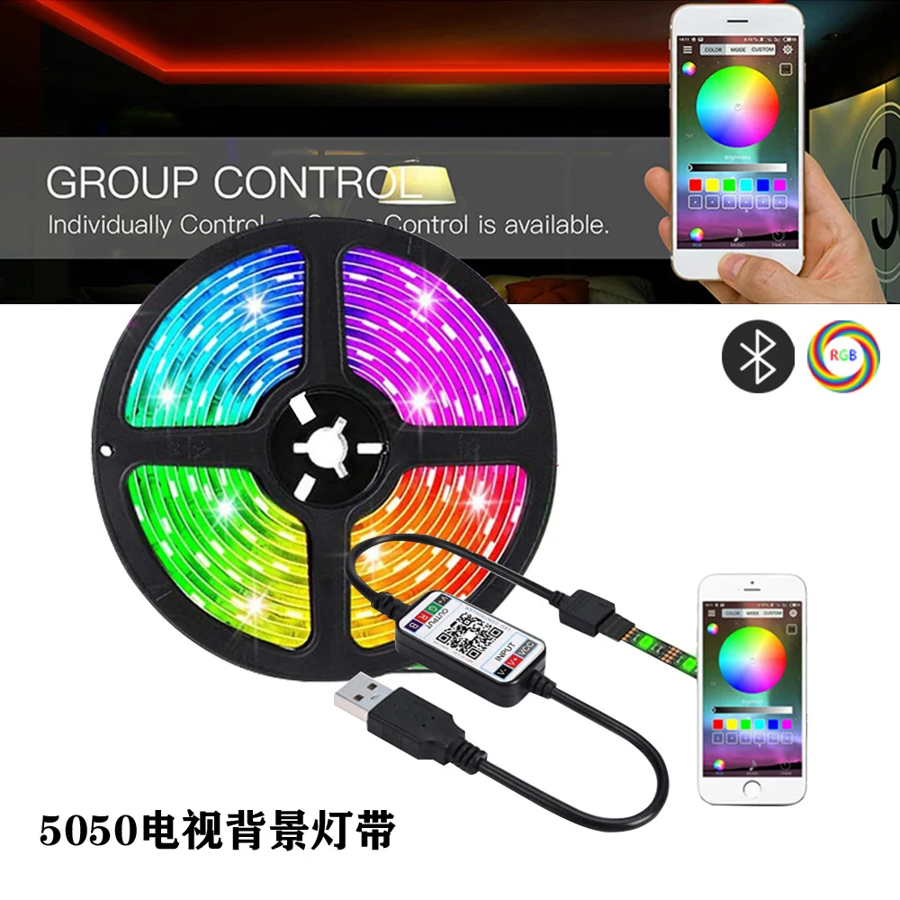 

Водонепроницаемая светодиодная ленсветильник с Bluetooth для подсветки телевизора, Светодиодная лента с питанием от USB, RGB5050 для телевизора, дом...