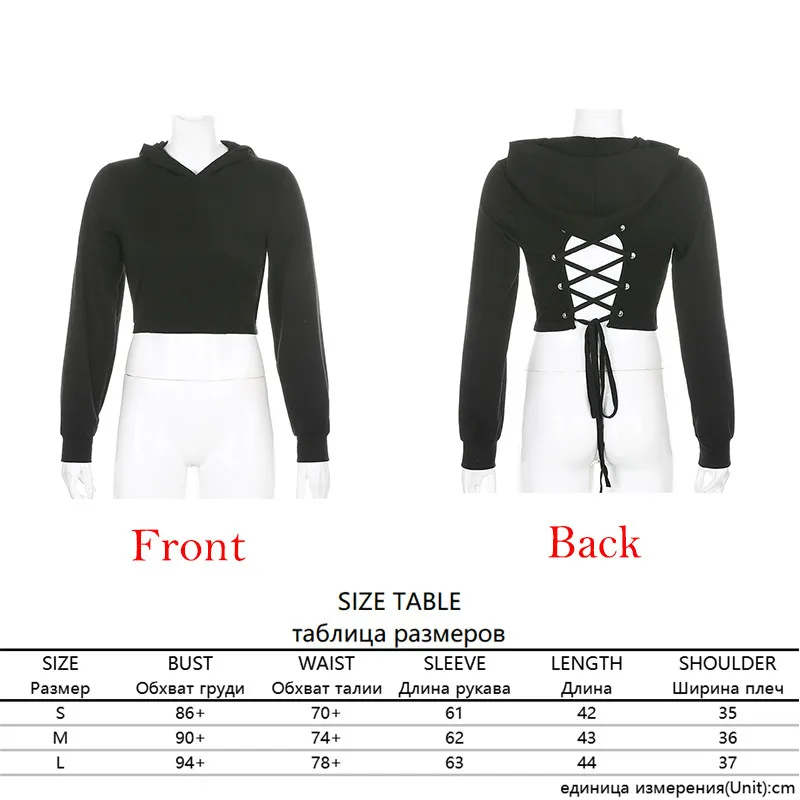 

Cross Bandage Tie Up Backless Black Hoodie Sweatshirt Women 2021 Autumn Long Sleeve Harajuku Pink Hoodies Pullover Crop Tops