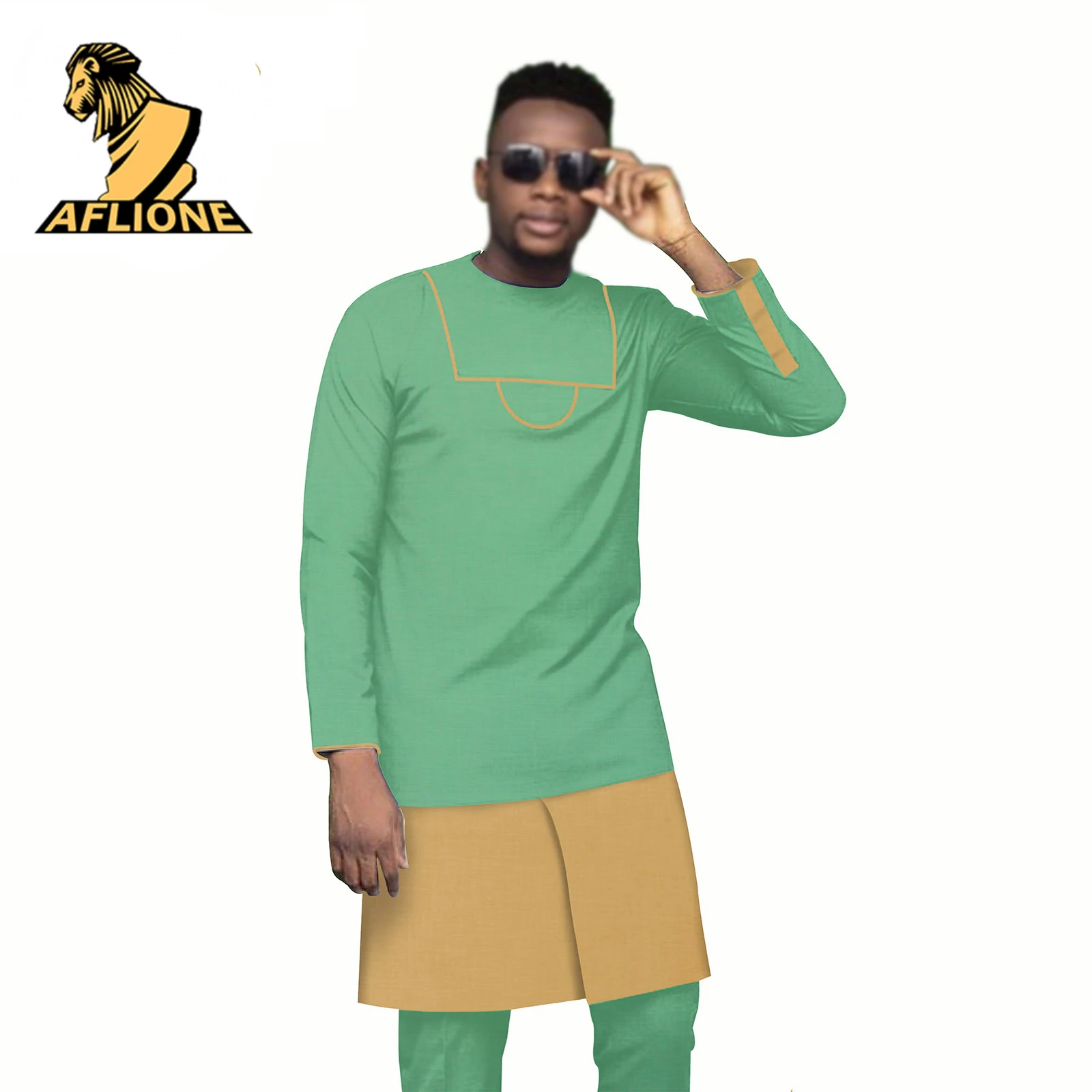 2021 New Spring African Clothes For Men Dashiki Long Sleeve Bicolor Style Crew Neck Colorful Africa Hombre Rich Bazin 2 Piece