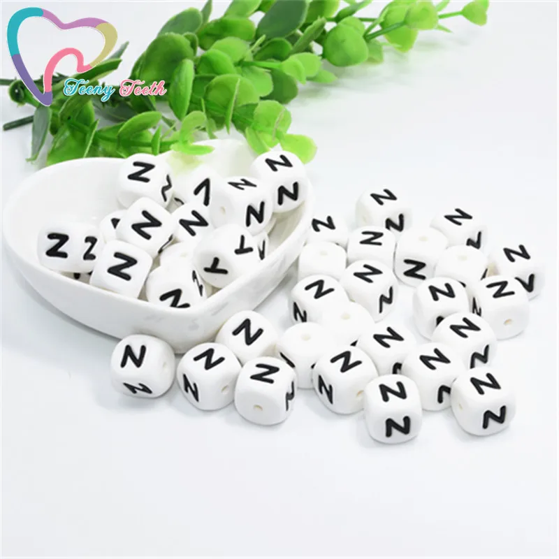 10 шт. силиконовые бусины с буквами N для прорезывания зубов кубические BPA