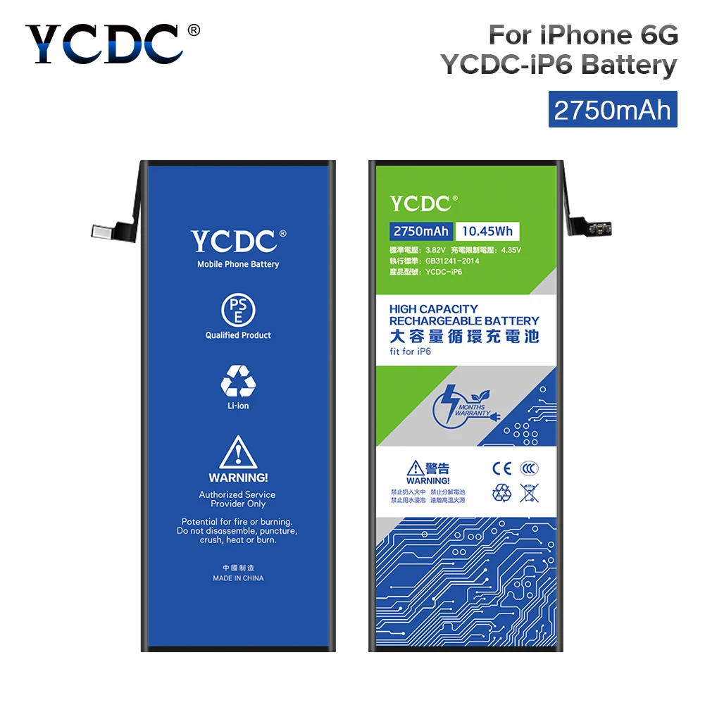 YCDC For iPhone 6 Plus 6Plus Battery High Quality Real capacity 3.82V 2750mAh Lithium Polymer Mobile Phone Batteries | Мобильные