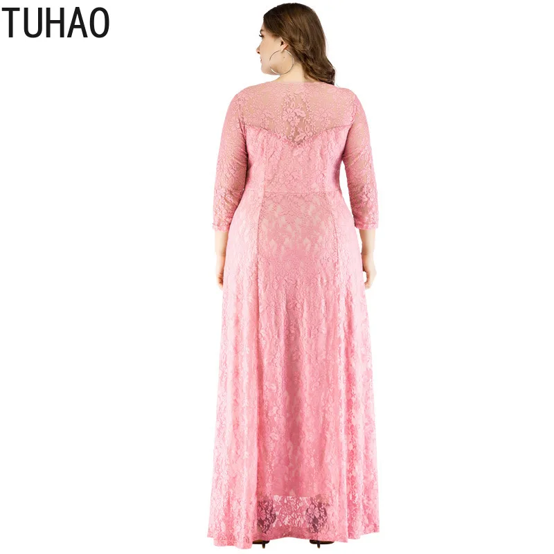 TUHAO 6XL 5XL размера плюс кружевное платье длиной до пола женское элегантное длинное