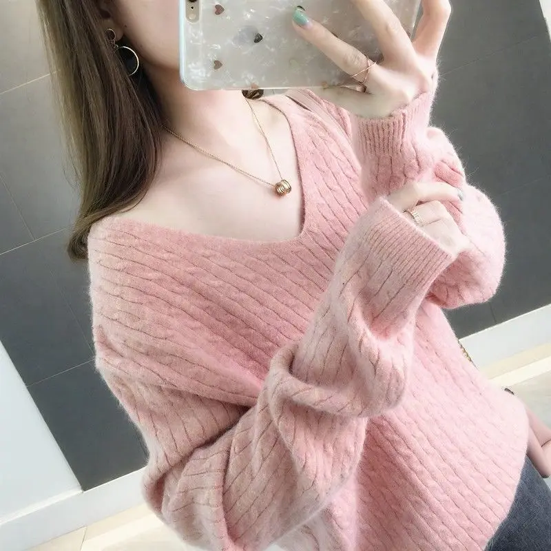 

Women 2020 Spring Autumn New Sweaters Female V-Neck Casual Tops Fashionable Knitting Long Sleeve Solid Pullover Jumpers L365