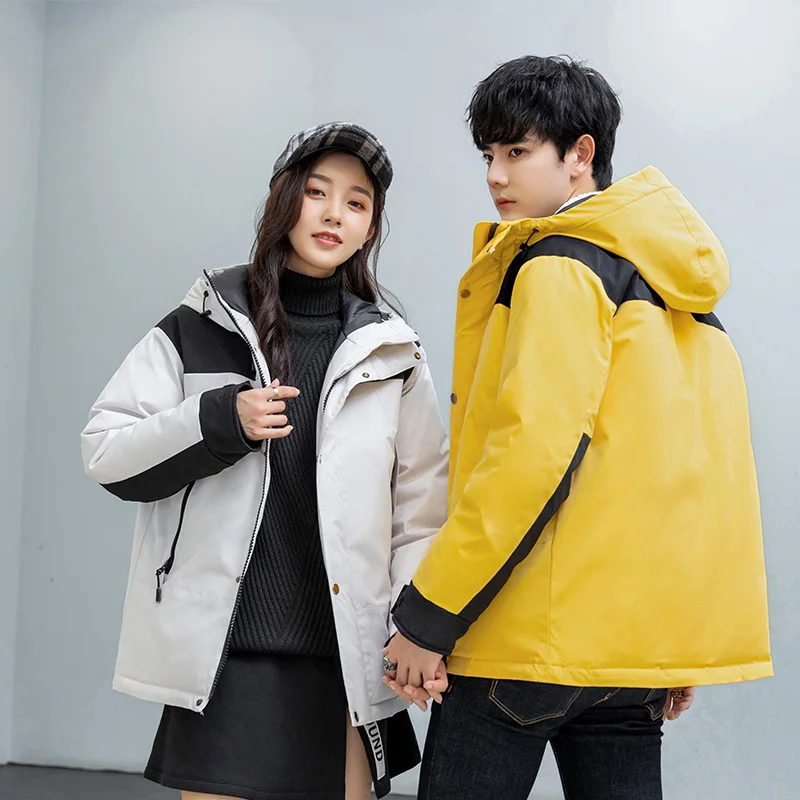 

new Winter men down Brand Parkas color block Couple down Coats Casual Men's Hooded Collar Pocket Warm Down Puffer Jackets