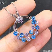 kjjeaxcmy fine jewelry 925 pure silver inlaid natural blue topaz girl new pendant popular necklace support test hot selling